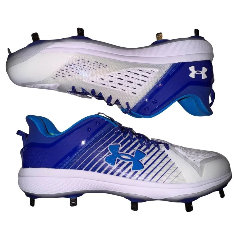 Mens Size 15 Blue & White Under Armour Yard Low MT TPU Baseball Cleats Athletic